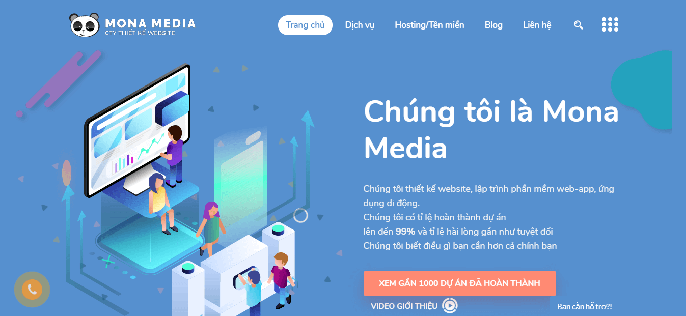 Giao diện trang chủ monamedia.co