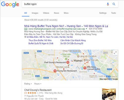 Search từ khóa ngay lập tức sẽ được trả lại kết quả theo local seo